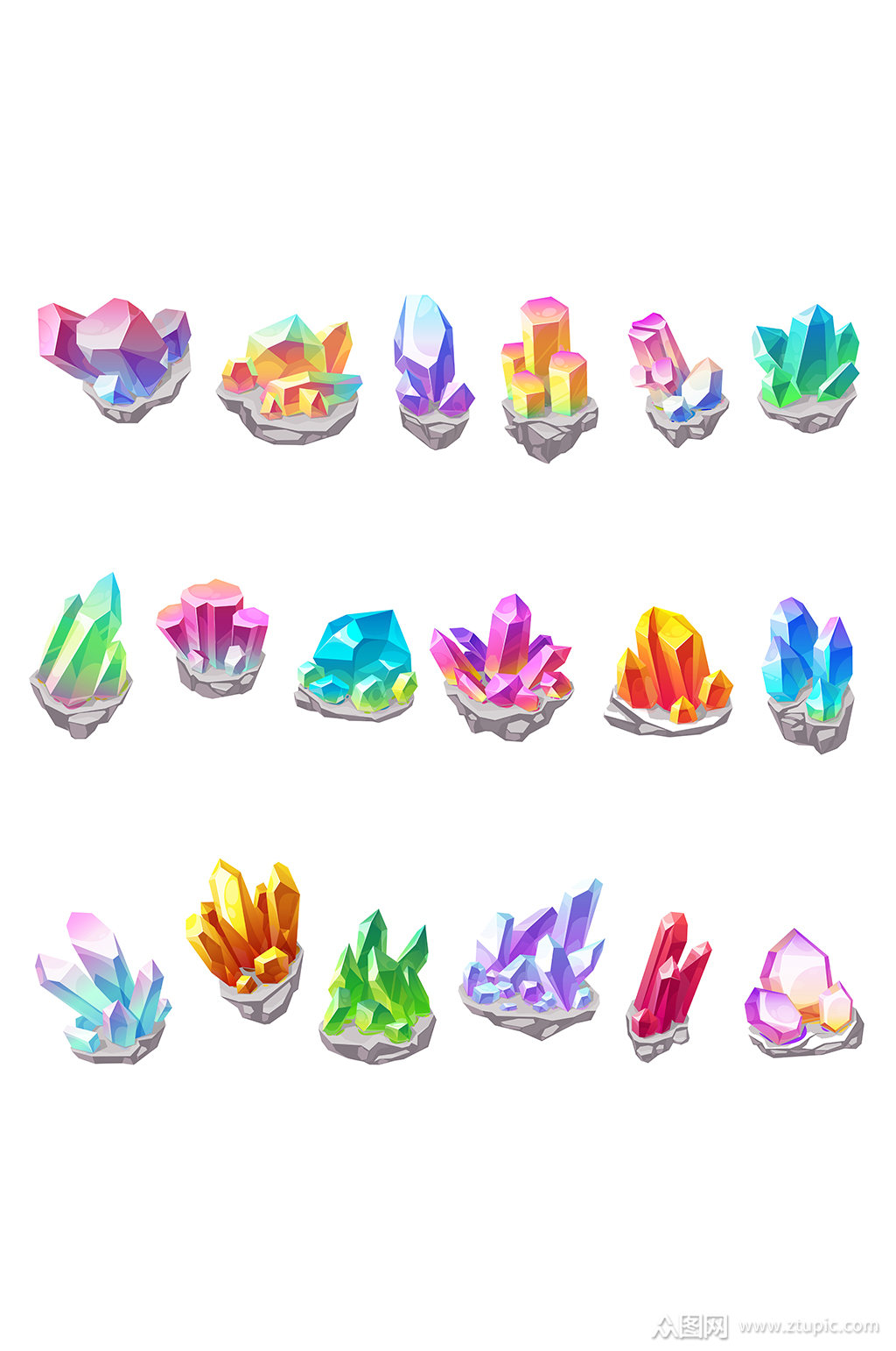 彩色宝石水晶矢量元素素材