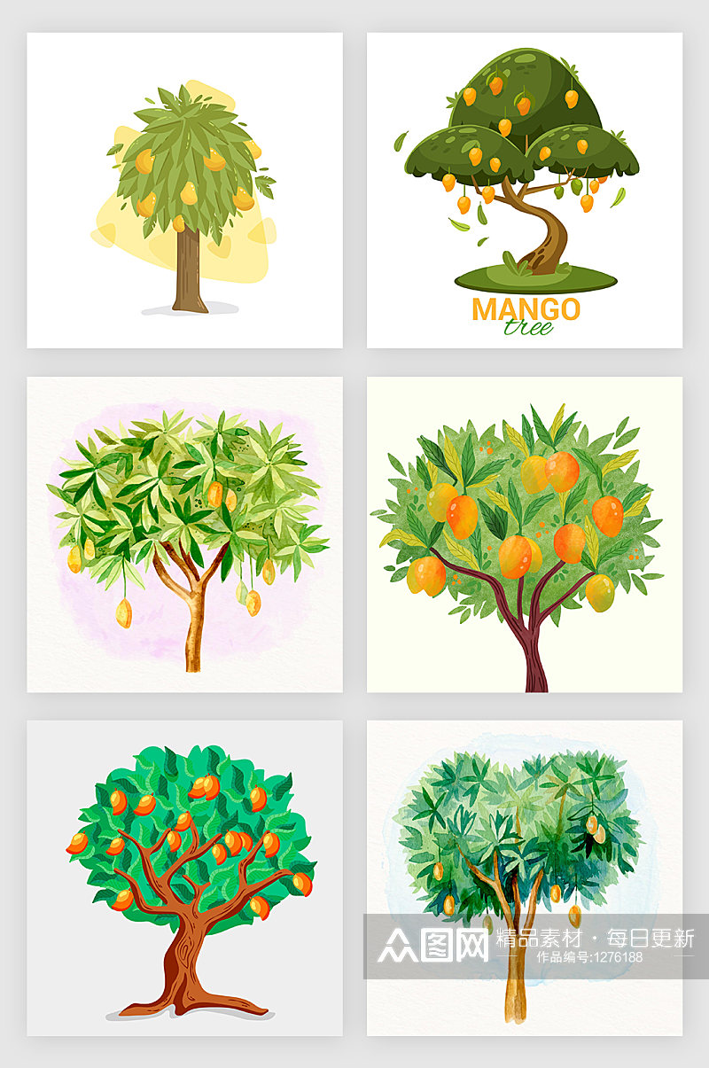 卡通手绘矢量芒果树素材