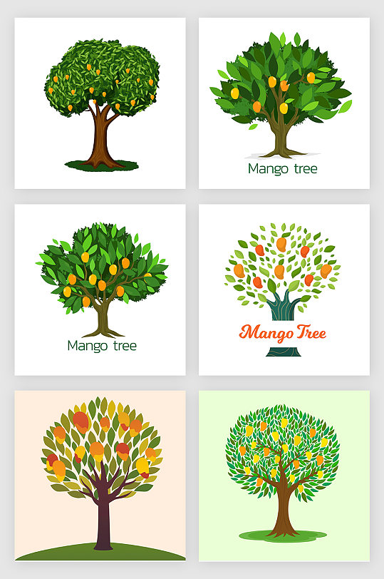 芒果树卡通树木矢量元素