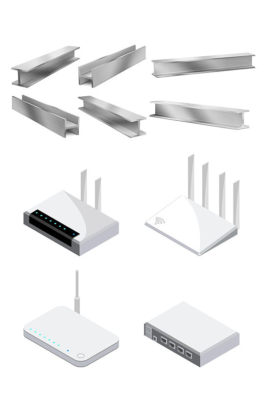 钢材与路由器矢量元素