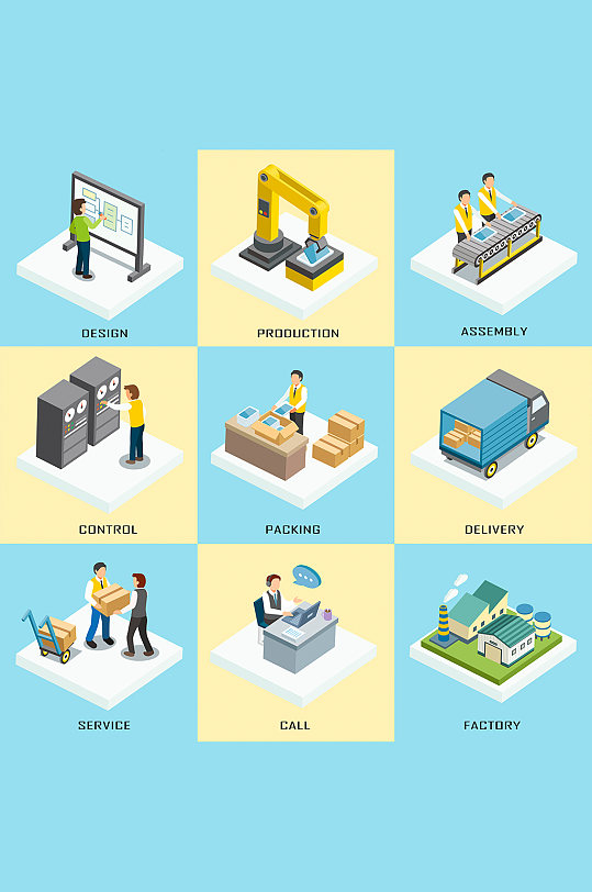 笔记本生产线立体图标插画