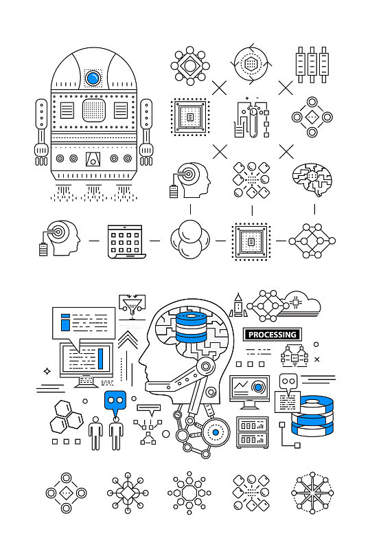 智能机器人线性图标元素