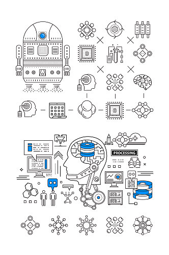 智能机器人线性图标元素