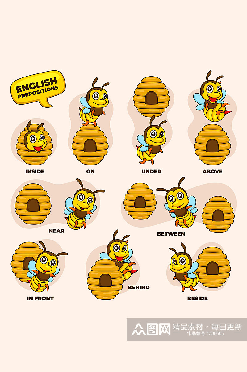 英文讲课蜜蜂演示矢量插画素材