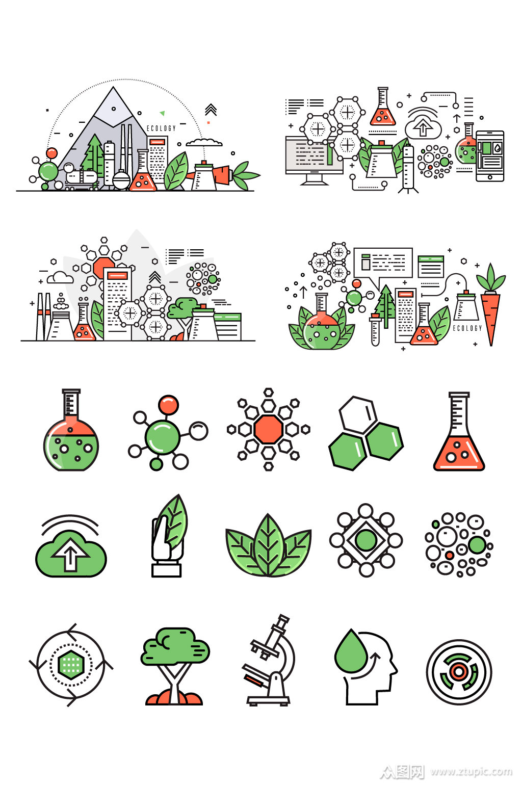 生物科技制药线性图标插画素材