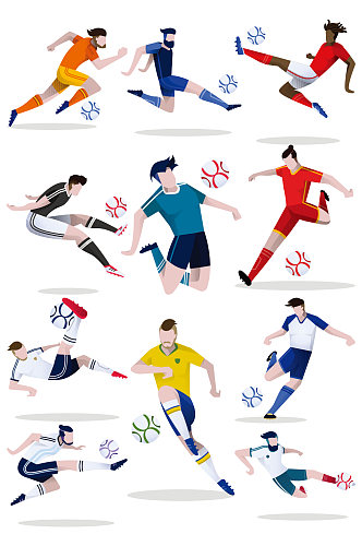 足球运动员世界杯踢球矢量人物插画