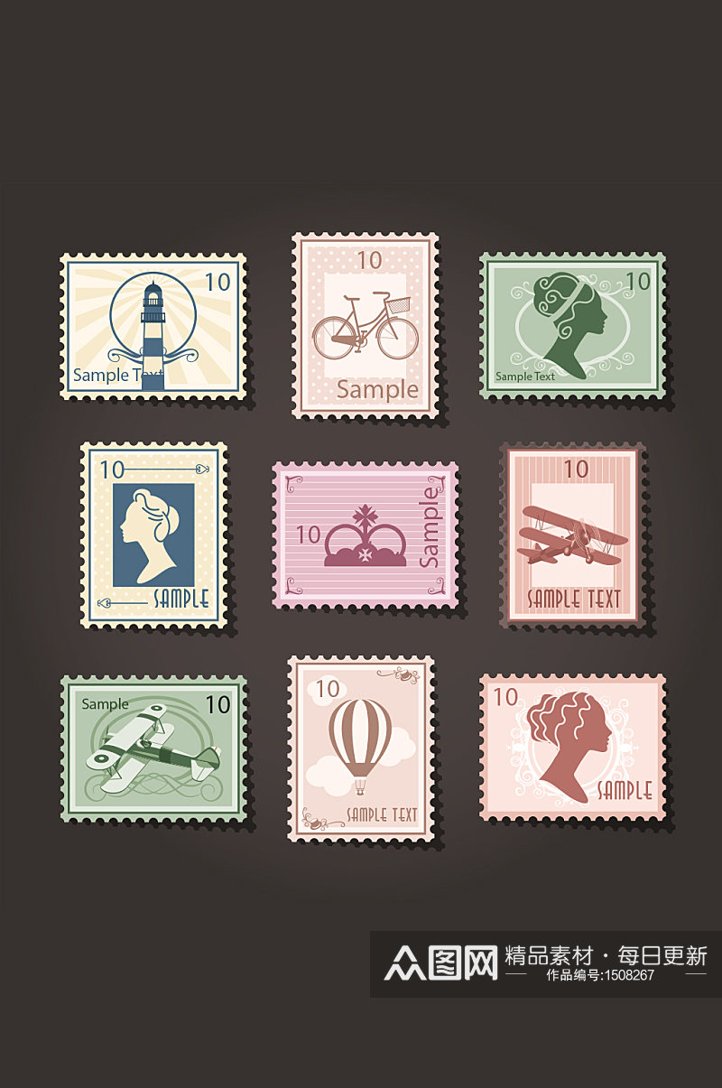 复古北欧邮票元素素材