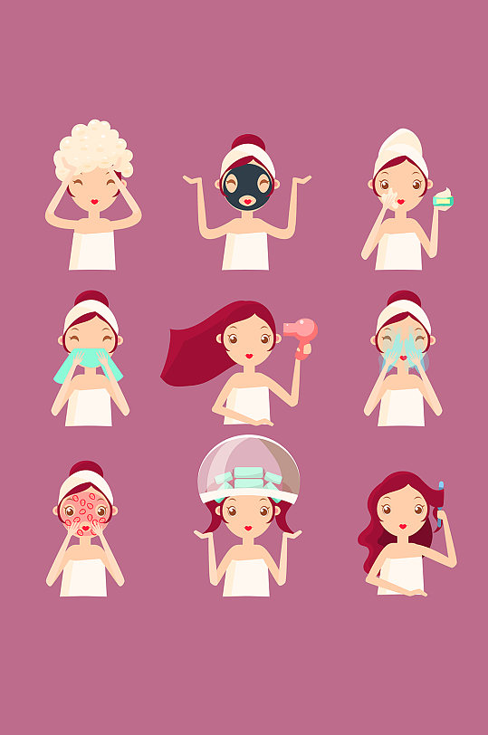 护肤美容美发矢量人物插画