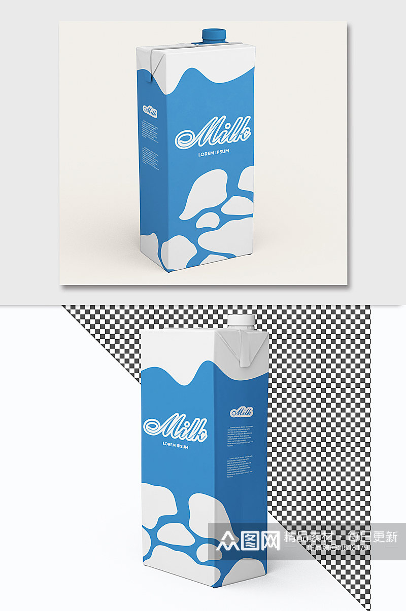 牛奶饮料包装盒样机贴图素材