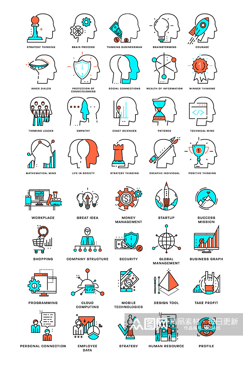 头脑风暴策划线性图标素材