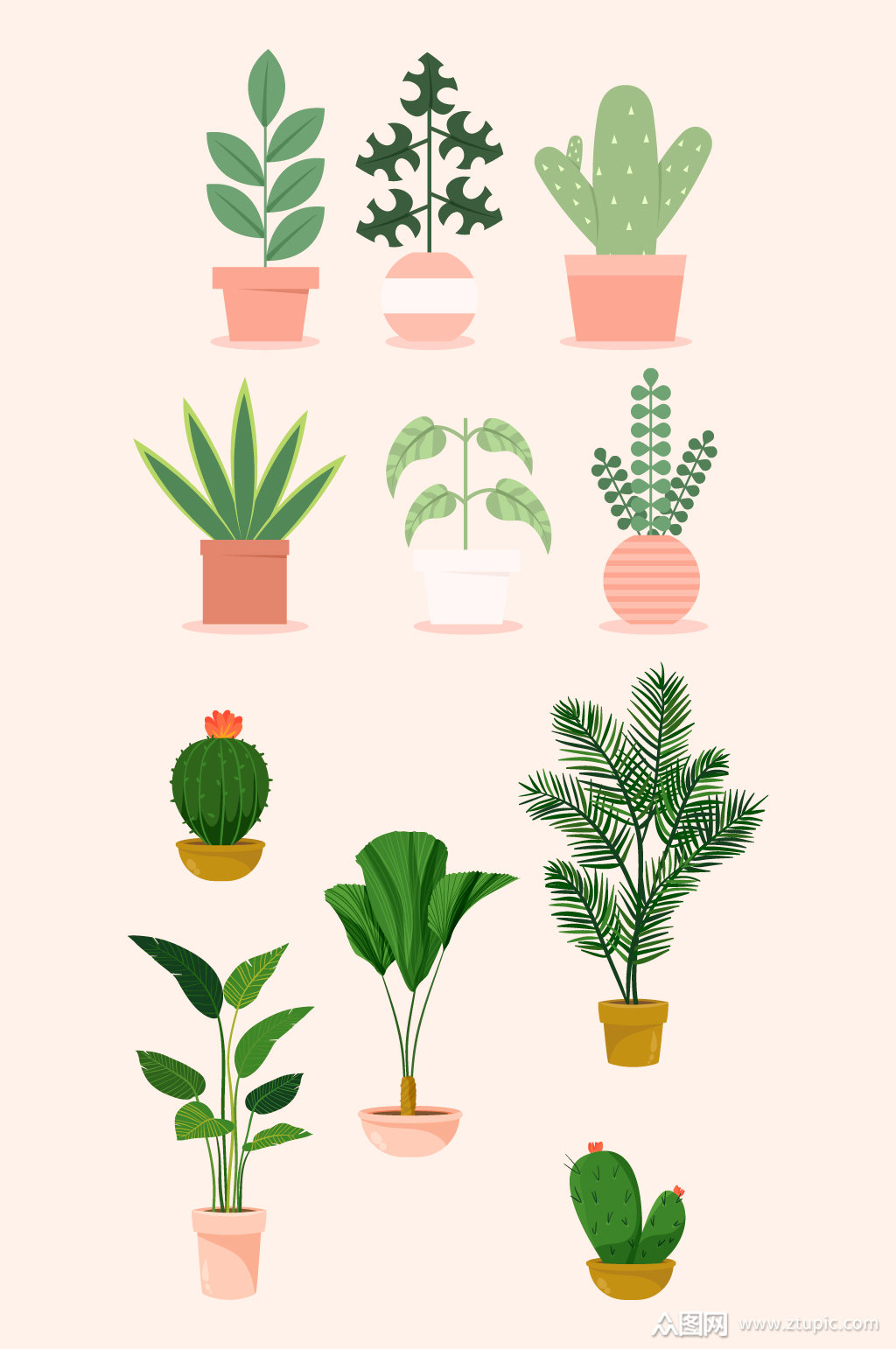 水彩手绘盆栽绿植元素素材