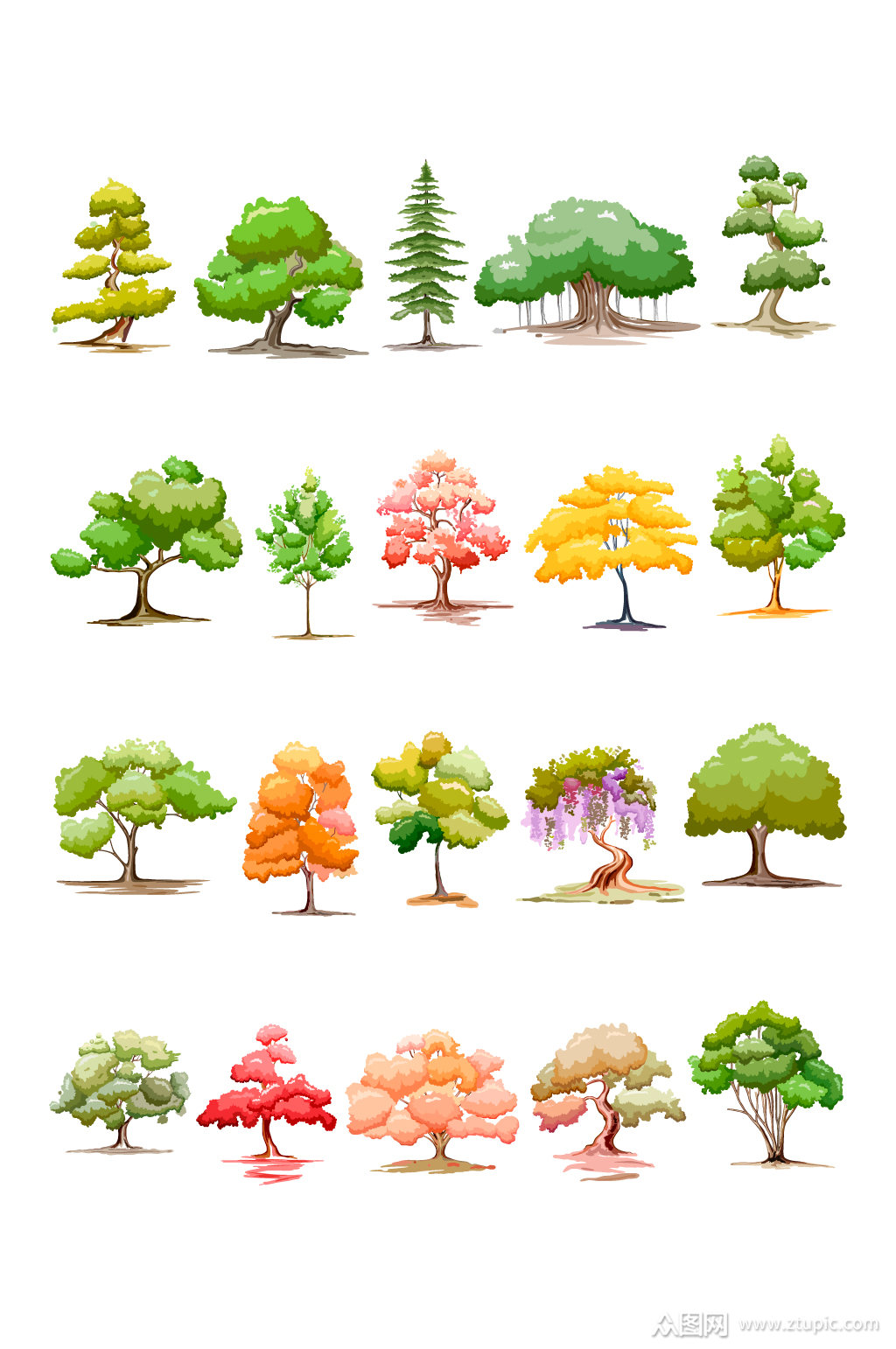 卡通树木矢量元素素材
