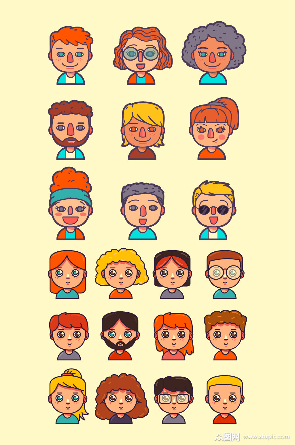 可爱卡通人物头像元素模板下载-编号1623532-众图网