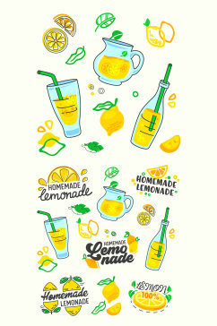 可爱柠檬饮料水果元素