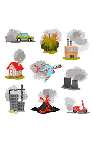废弃排放空气污染矢量插画元素