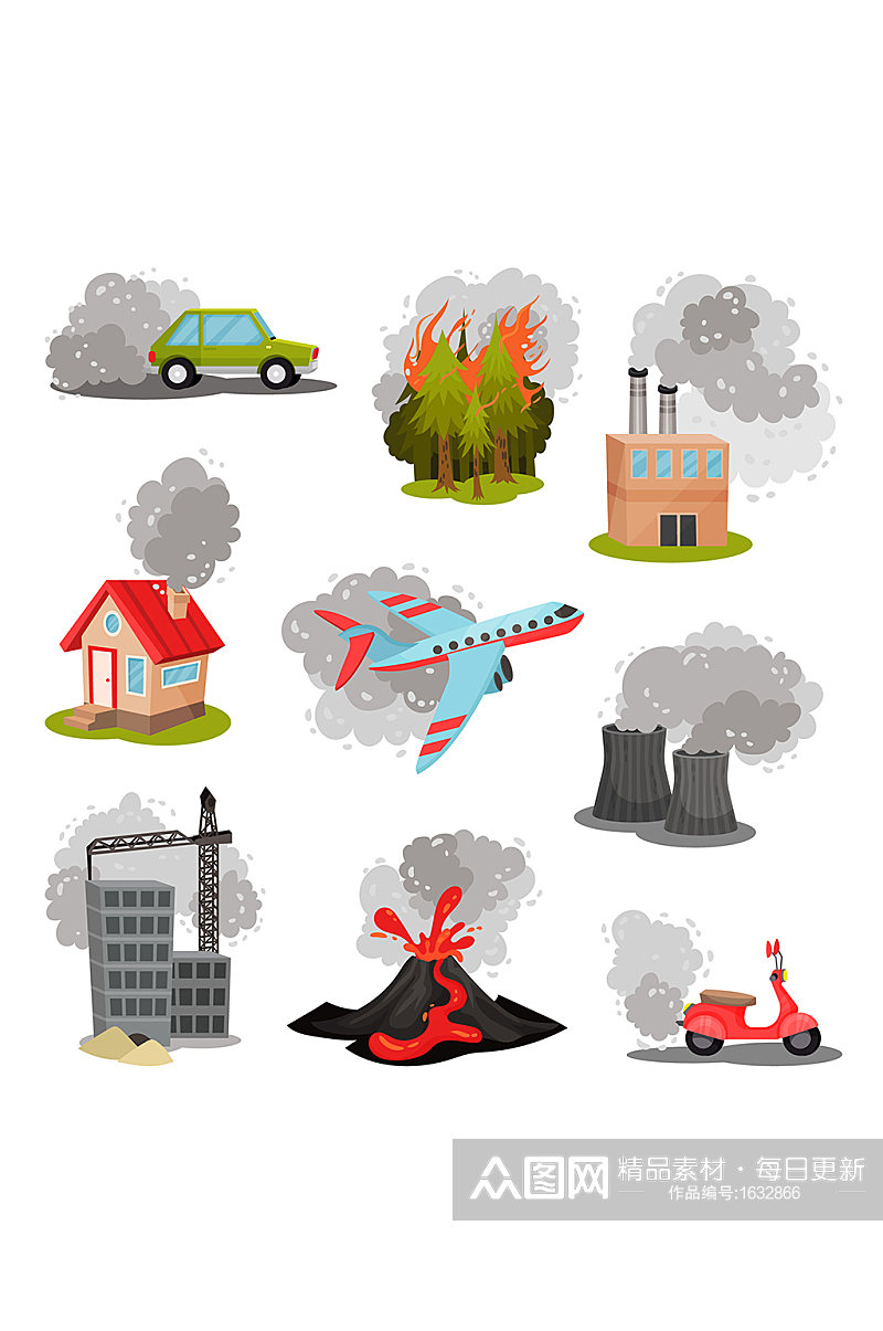 废弃排放空气污染矢量插画元素素材