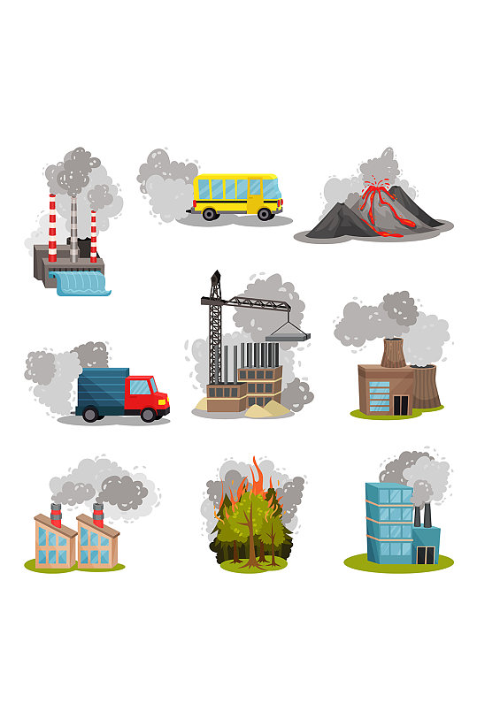 空气工业废弃污染矢量插画