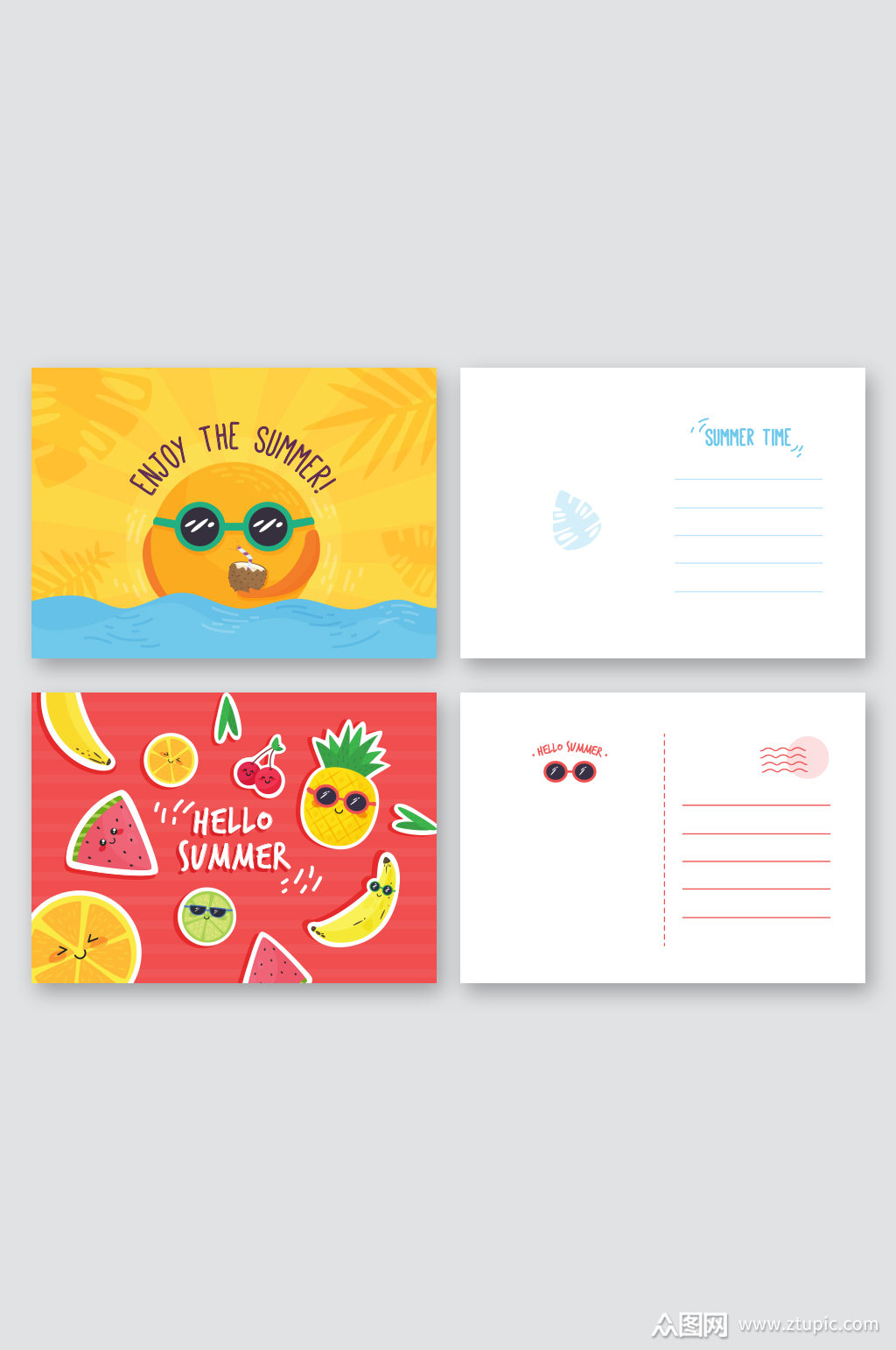 夏日卡通明信片元素