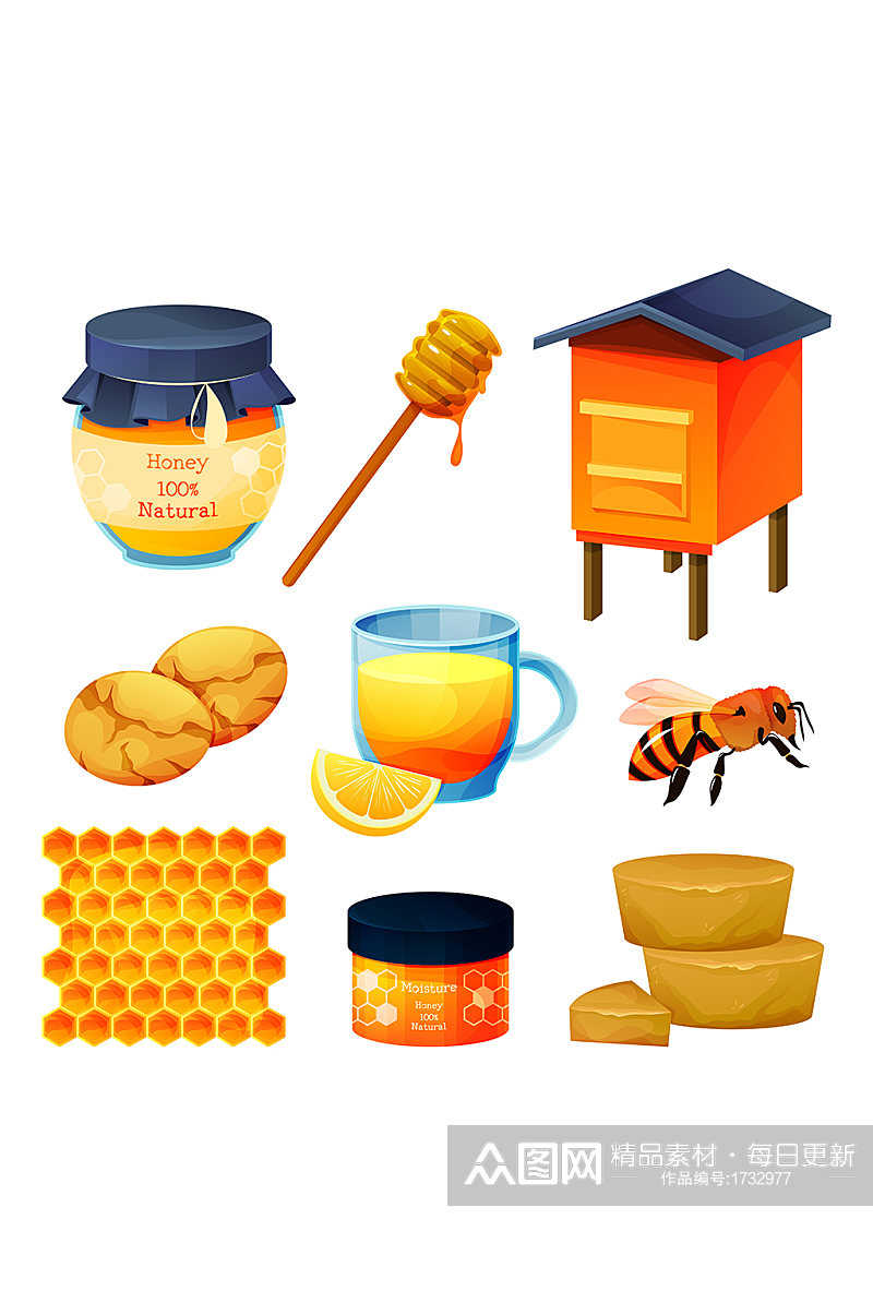 蜂蜜蜂箱与蜜蜂矢量元素素材