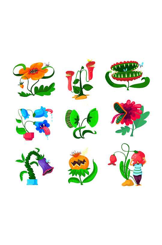 捕蚊草食人花矢量卡通元素