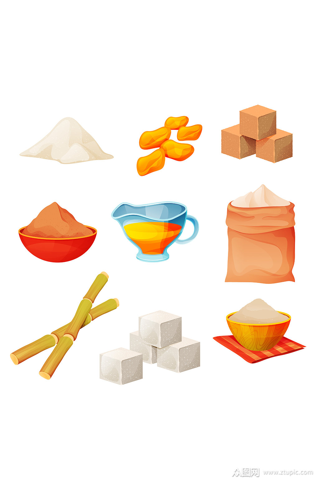 甘蔗白糖方糖矢量元素