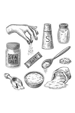 调料盐撒盐手绘黑白插画设计元素