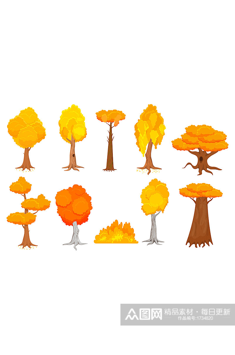 秋天树木矢量卡通元素素材
