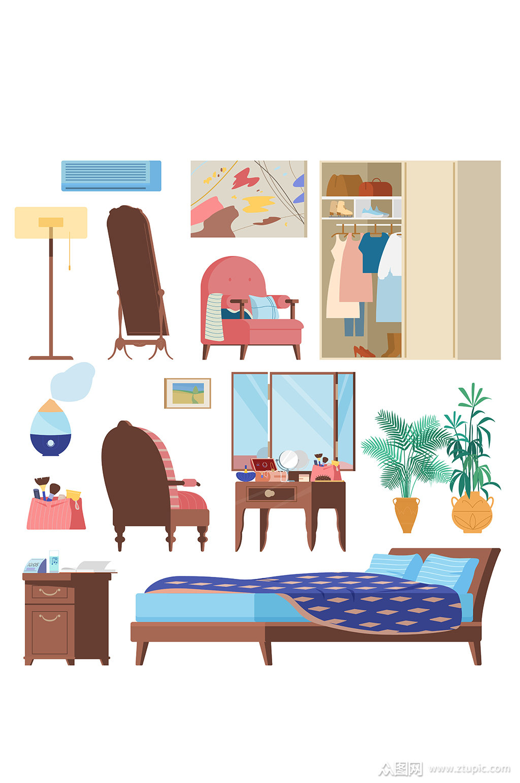 手绘卡通家装家具矢量元素