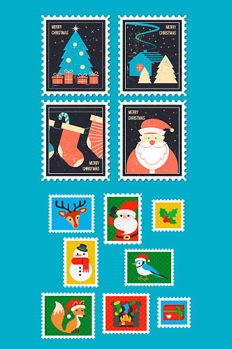 圣诞节元素卡通邮票元素