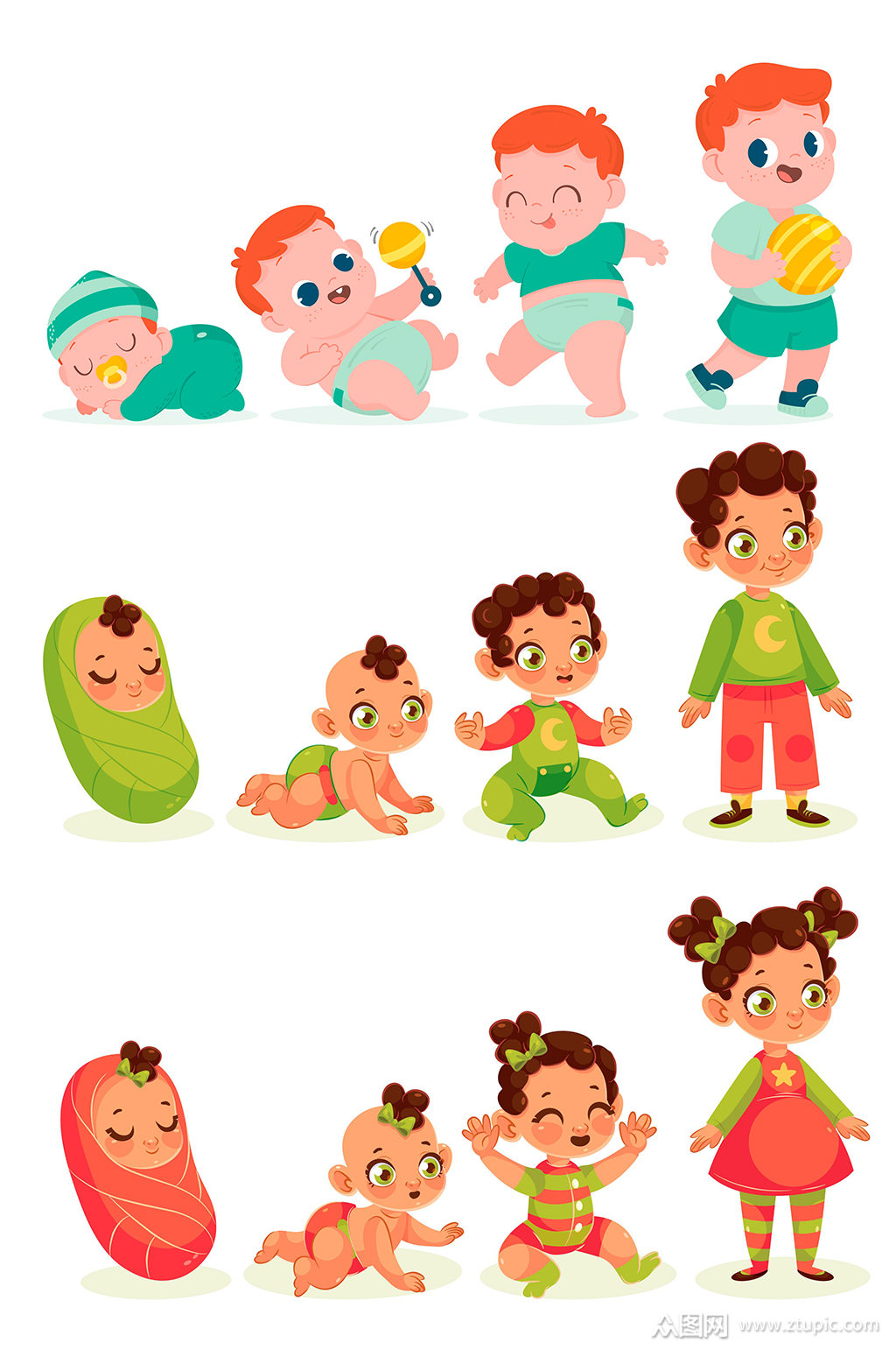 卡通幼儿成长插画元素素材