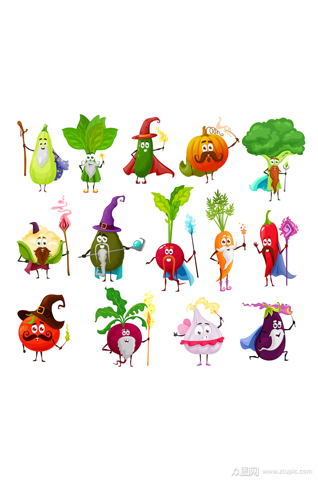 魔法蔬菜家族矢量元素素材