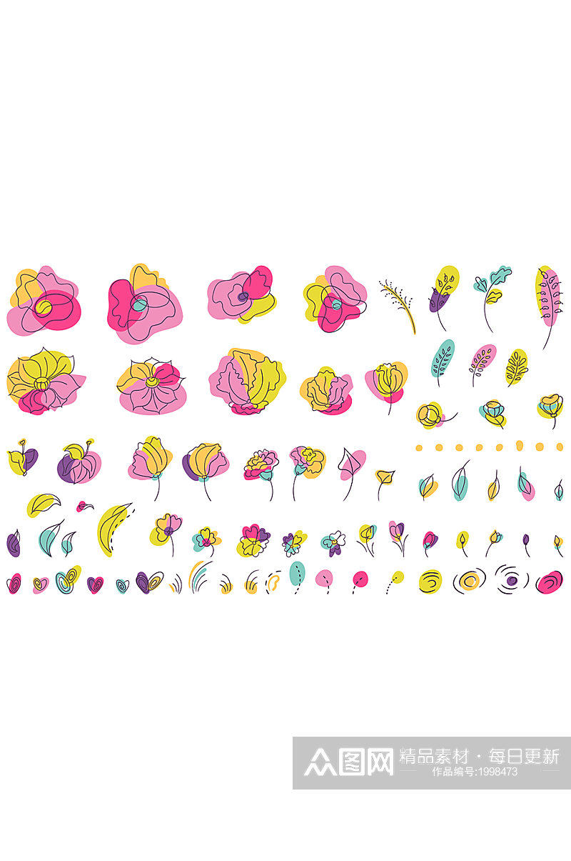 创意彩色手绘花卉矢量元素素材