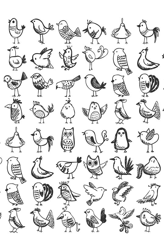 可爱涂鸦小鸟矢量元素