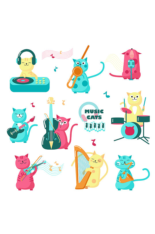 音乐卡通小猫咪元素