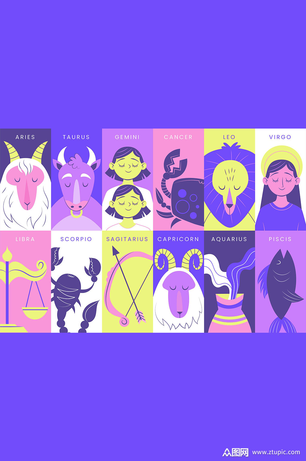 手绘十二星座矢量插画元素