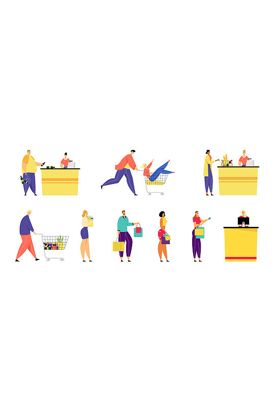 超市购物矢量卡通插画元素