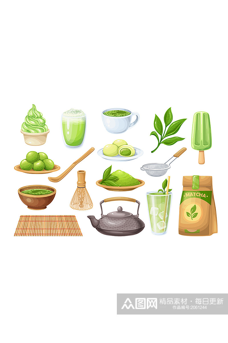 绿茶制品矢量手绘元素素材