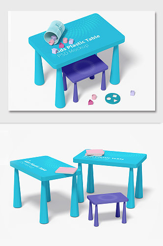 幼儿餐桌与小凳子样机