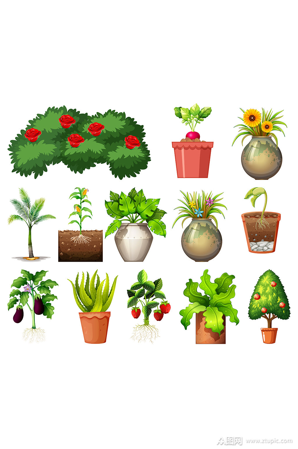 种植花卉盆栽绿化园艺矢量元素素材