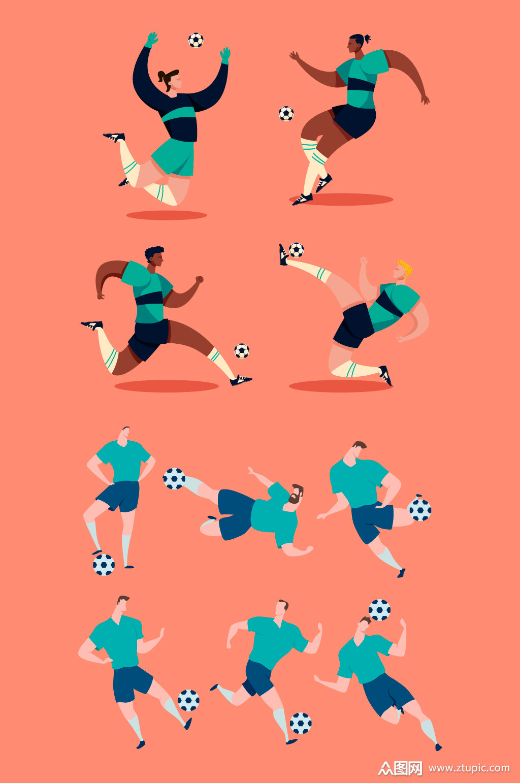 踢足球运动员动作人物元素素材