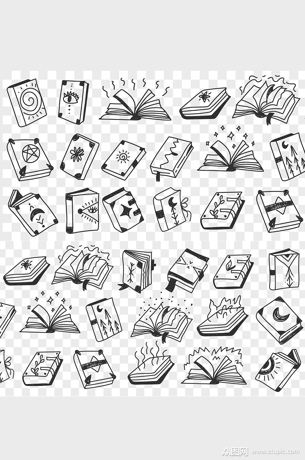 创意手绘书籍素描元素素材