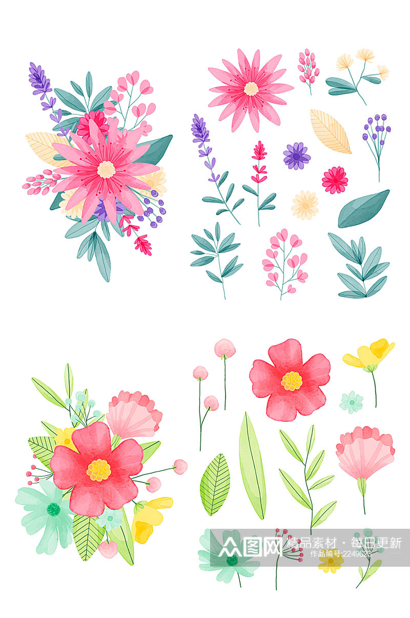 手绘精美花卉水彩元素素材