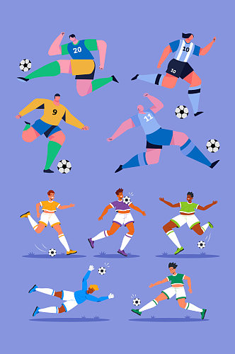 卡通足球运动员踢足球人物元素