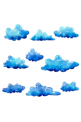 水彩手绘蓝色云彩元素