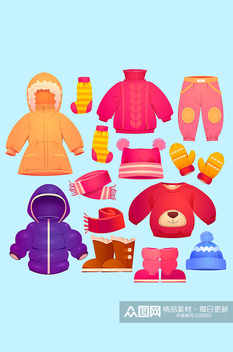 儿童宝宝冬季保暖装备元素素材