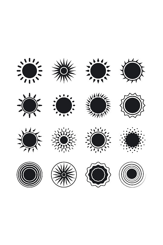 抽象太阳矢量剪影图形元素