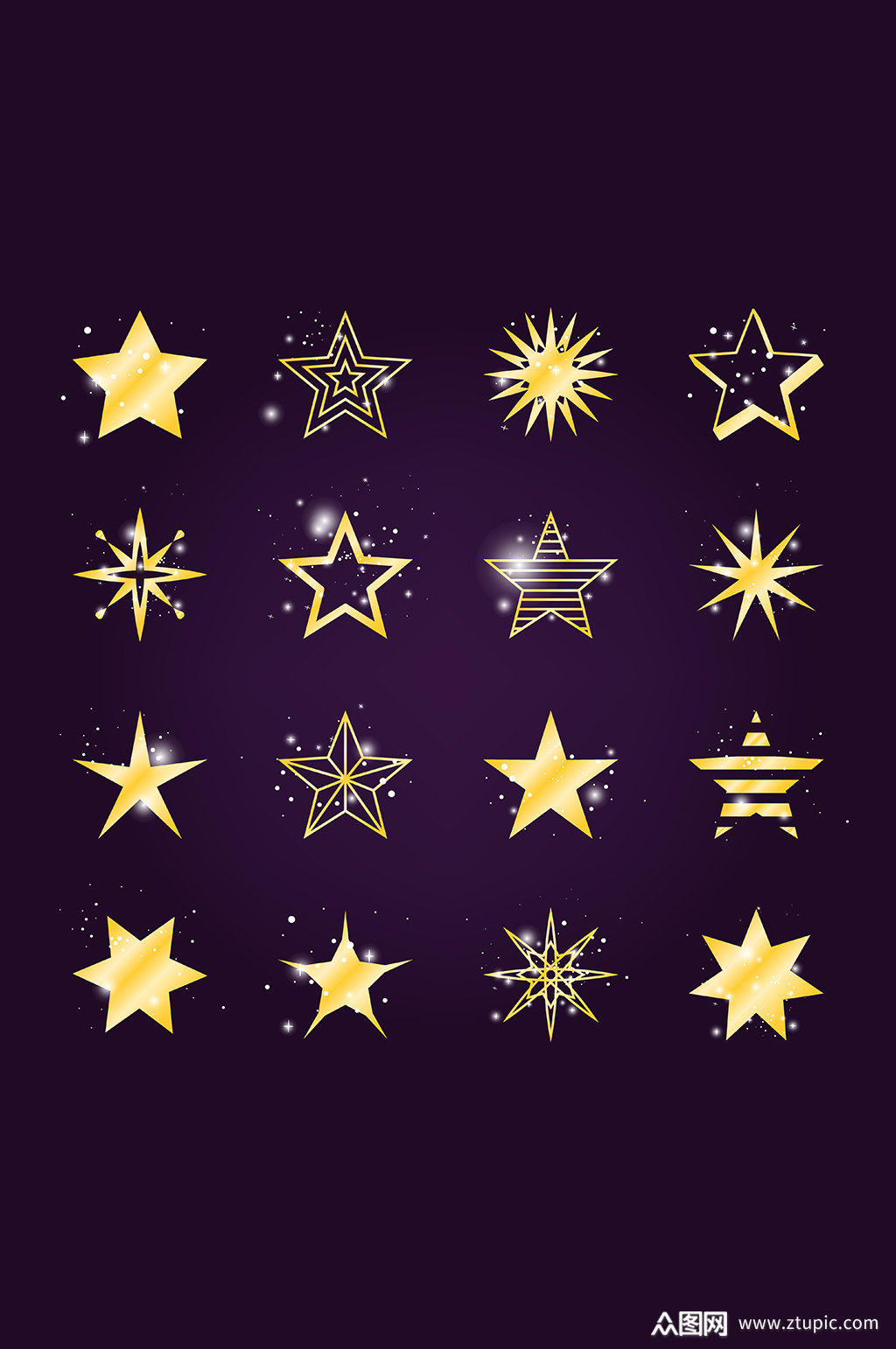 闪耀金色五角星光元素