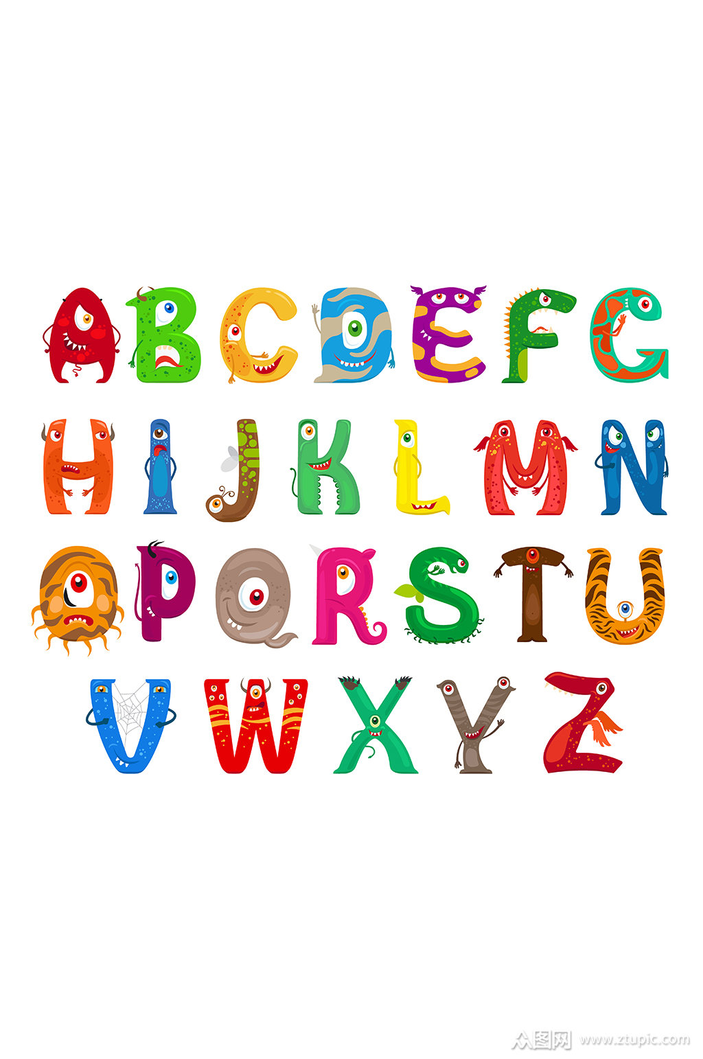 可爱字母小怪物矢量元素