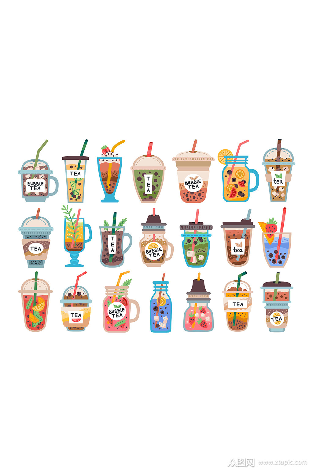 奶茶饮料矢量手绘元素
