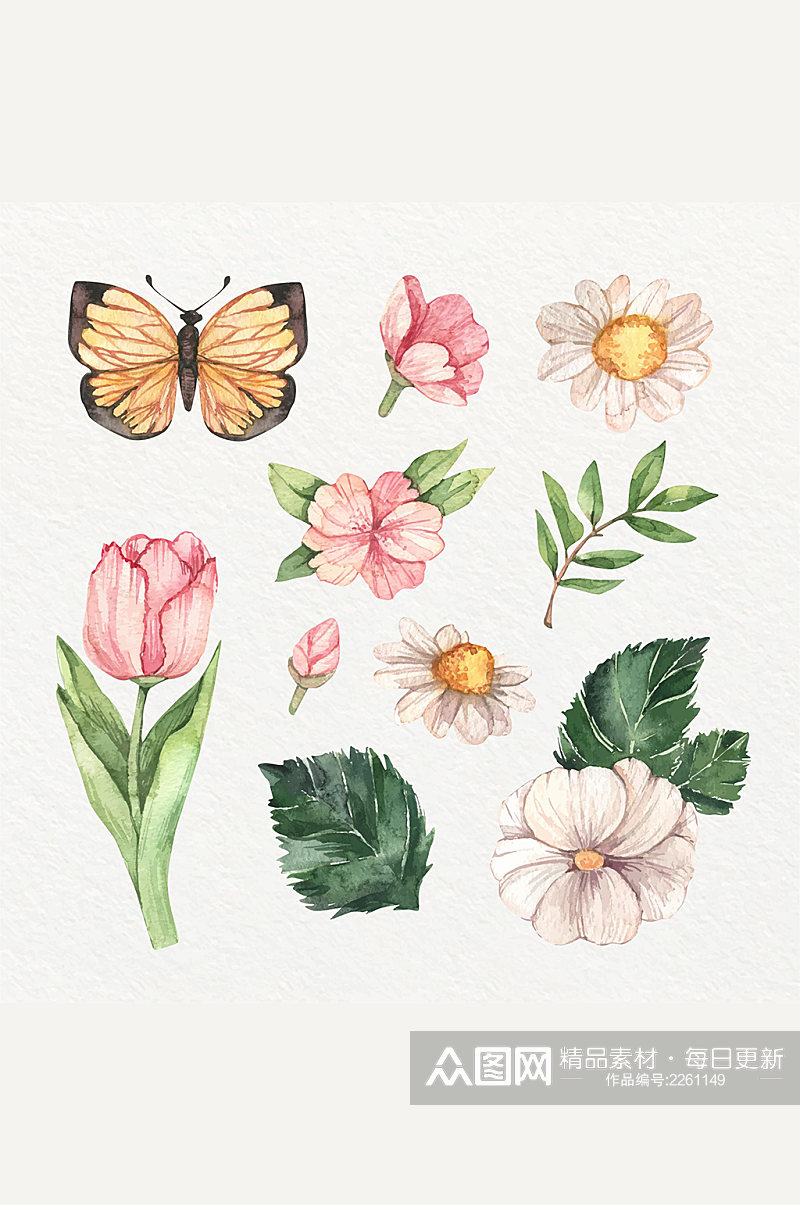蝴蝶手绘花卉花朵元素素材